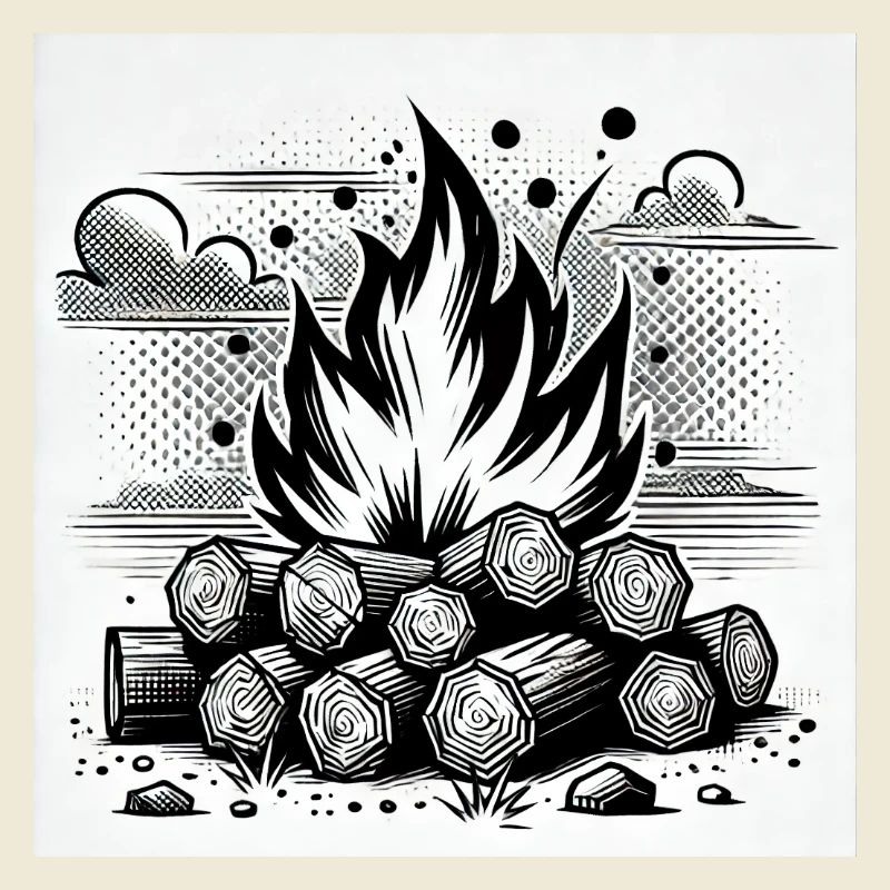 Campfire in comic book style: warmth & atmosphere