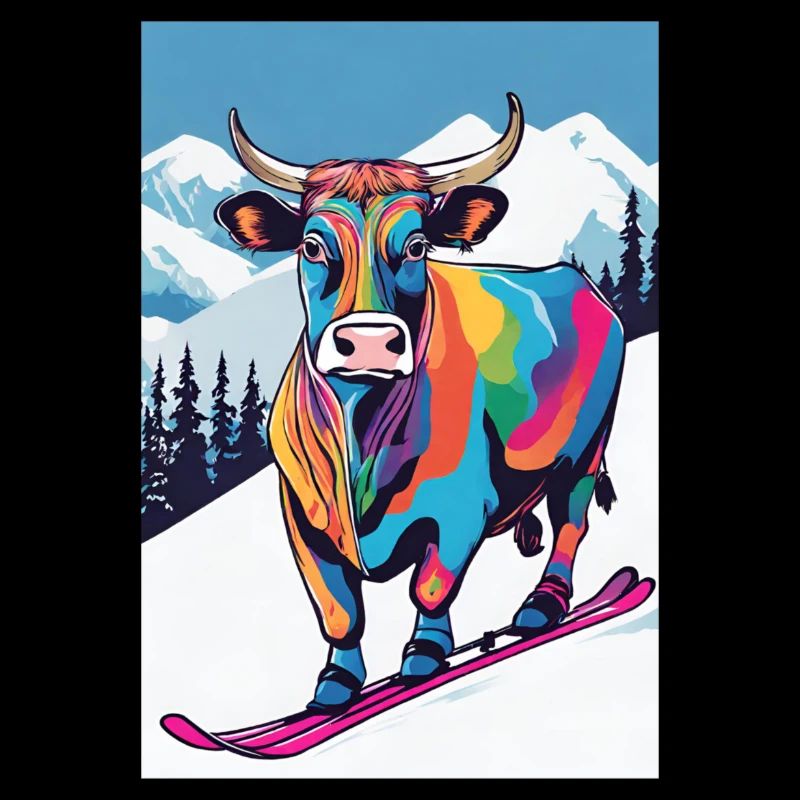 Vache colorée sur les skis