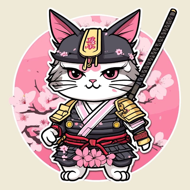 Chat samouraï & fleurs de cerisier #6