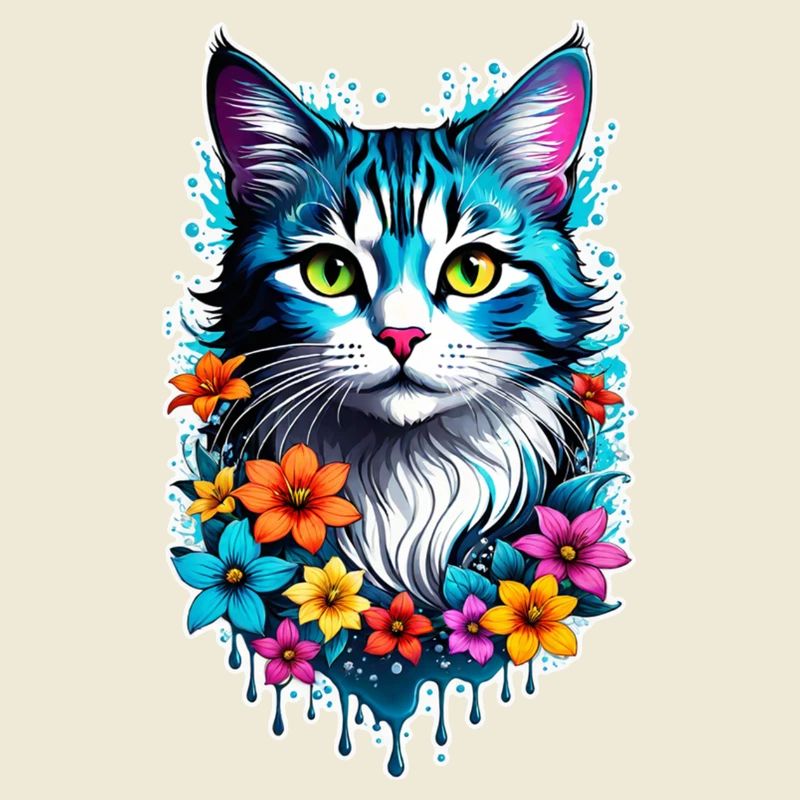 chat et fleur
