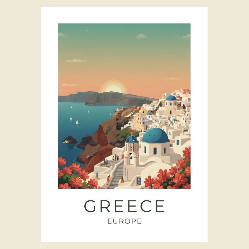 Vue côtière du coucher de soleil de Santorin