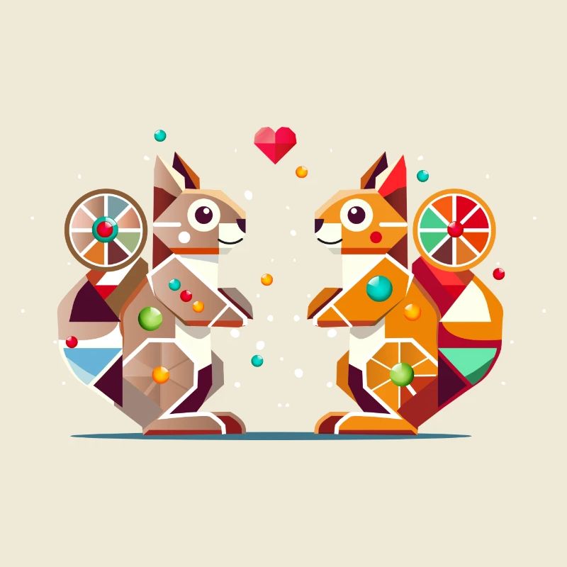 zwei Eichhörnchen mit Herz-farbenfroher Hingucker