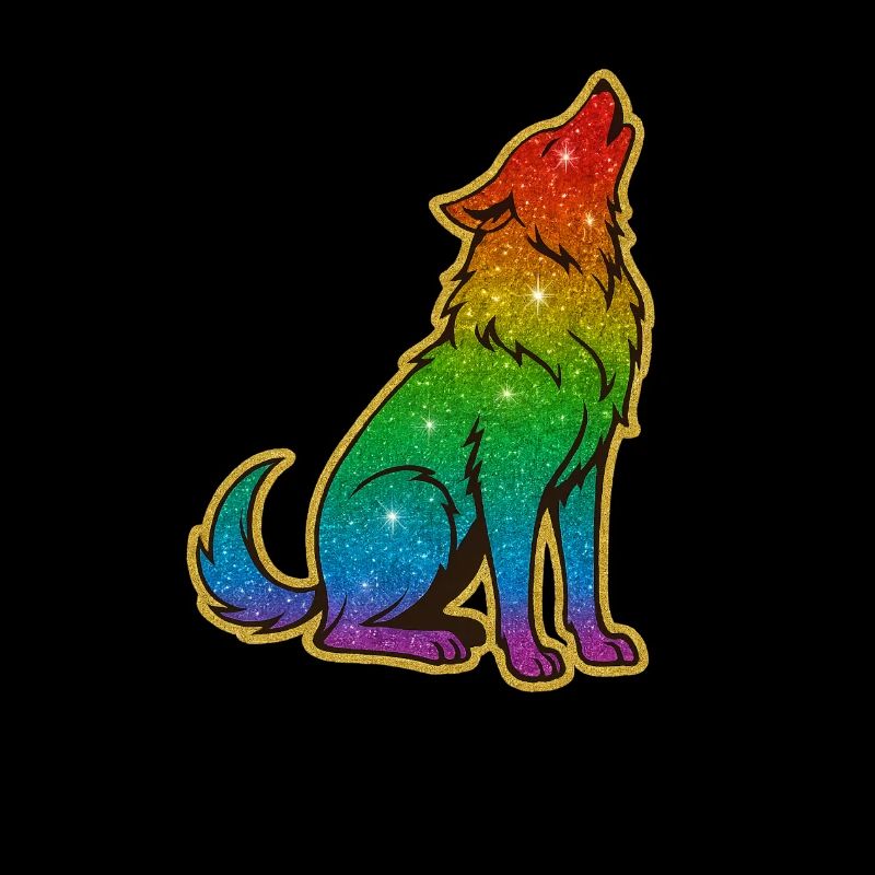 Heulender Regenbogenwolf Glitter Silhouette