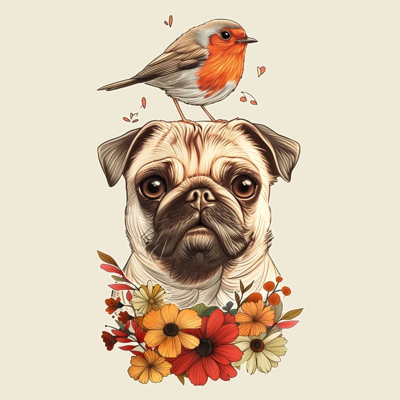 Pug with bird