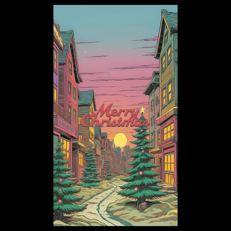 Fröhliche Weihnachten Winterdorf-Szene Merry