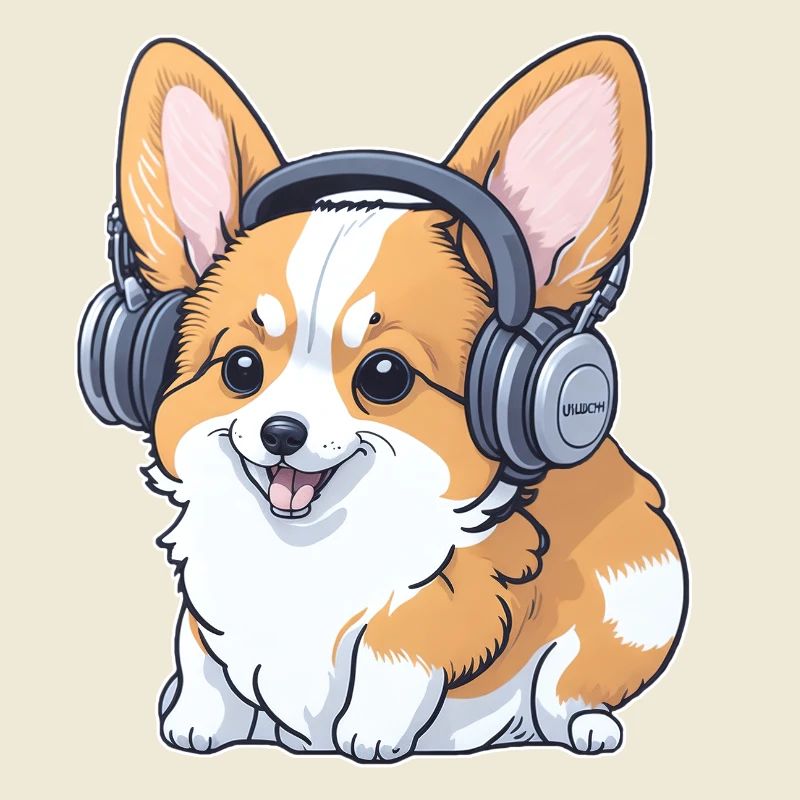 Corgi mit Kopfhörer