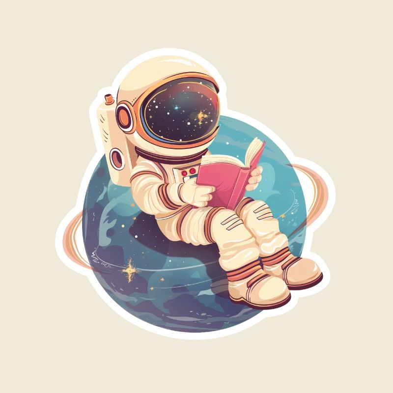 Astronaute mignon lisant un livre dans l’espace
