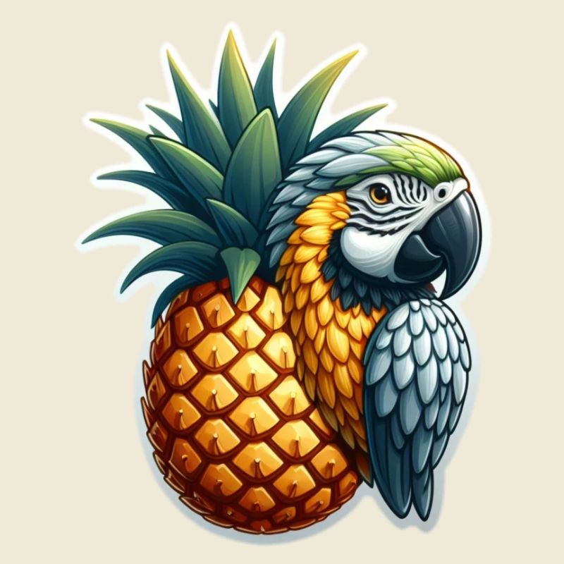 Parrot on a pineapple