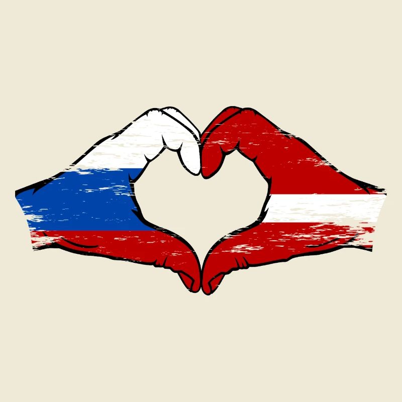 Russie Lettonie Drapeau Mains Coeur Forme