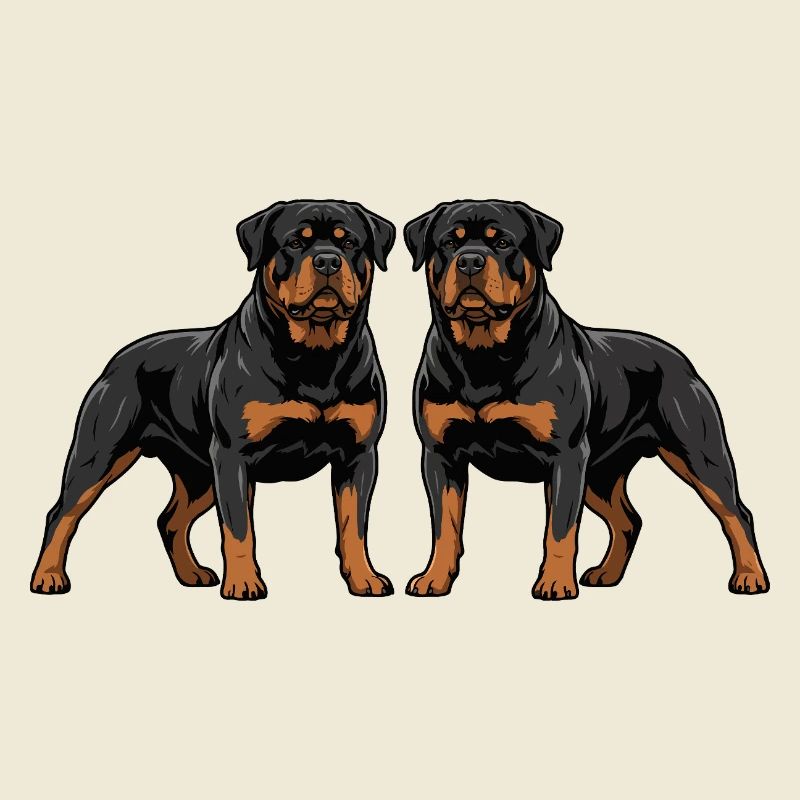 Double Rottweiler Duo Two Dogs Side By Side