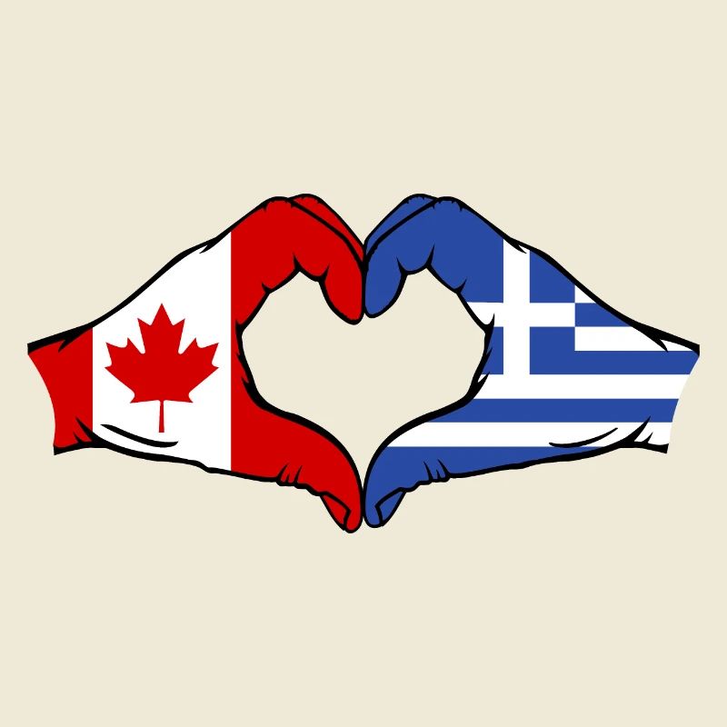 Mains de drapeau du Canada Grèce en forme de coeur