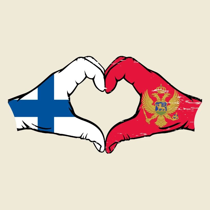 Finlande Monténégro drapeau mains forme de coeur utilisé