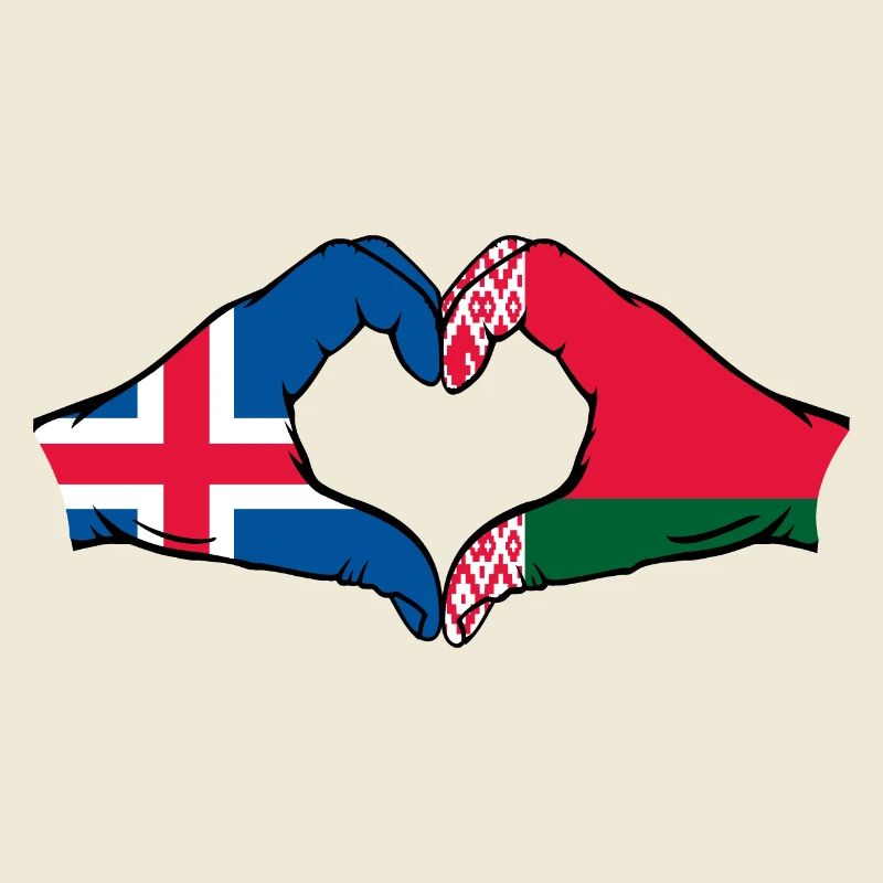 Islande Biélorussie Drapeau Mains Coeur Forme