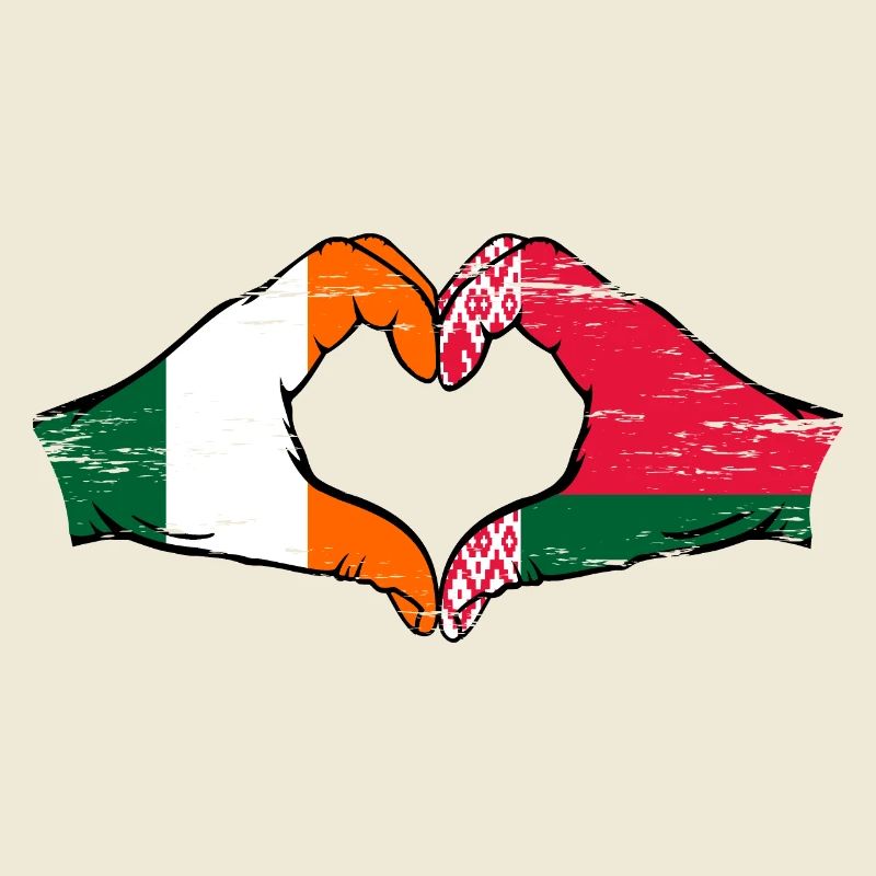 Irlande Biélorussie drapeau mains coeur forme utilisé