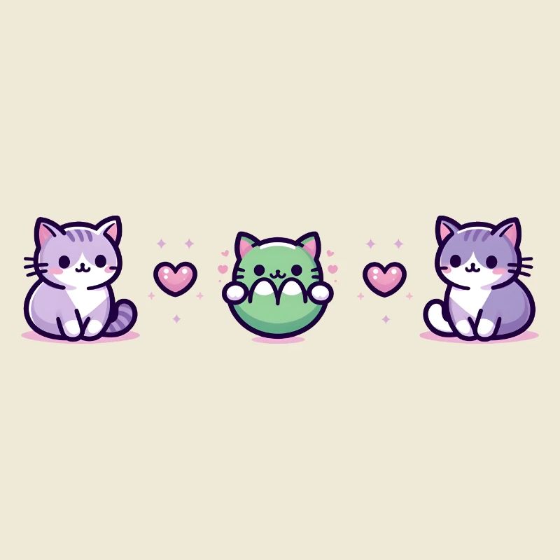 Three cats with a small heart