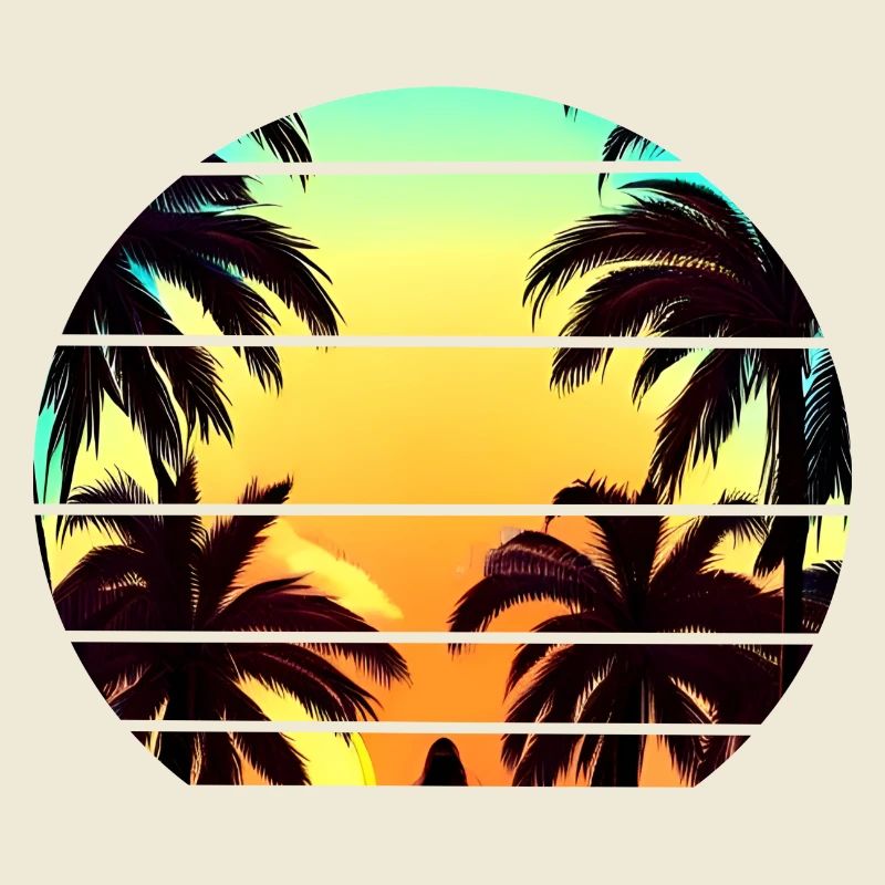 Sunset under palm trees