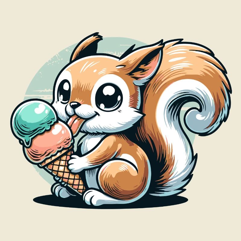 Écureuil de dessin animé mignon avec de la crème glacée