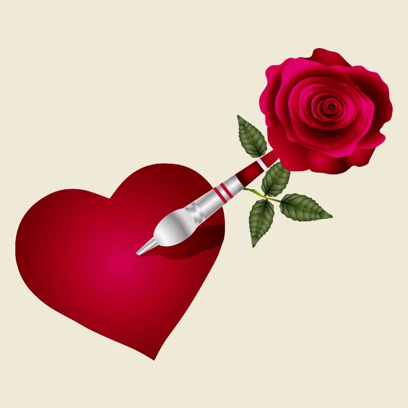 Flèche fléchette avec rose et cœur comme cible