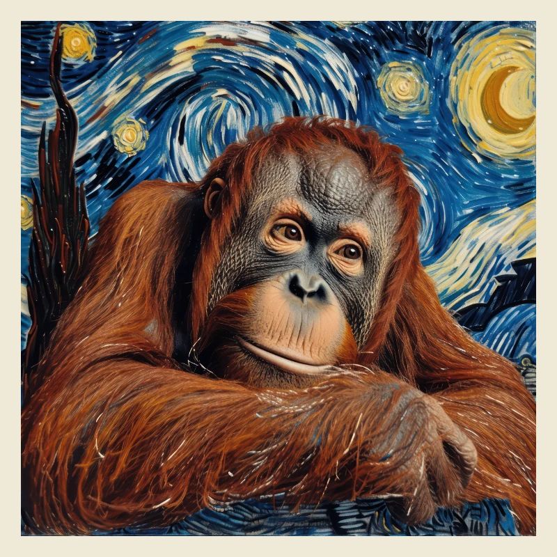 Orangutan, Monkey, Van Gogh, Starry Night, Gift