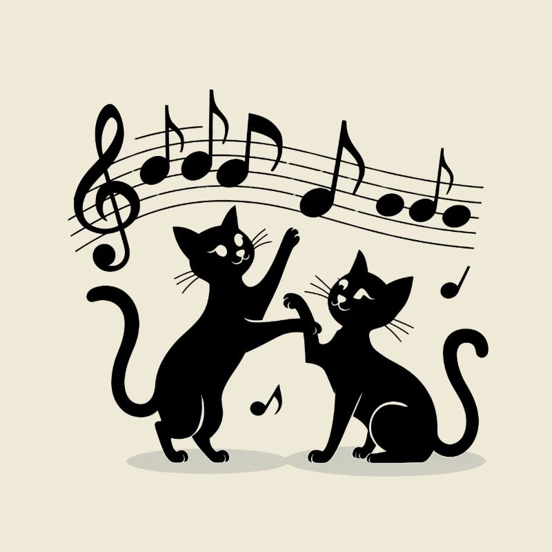 Black cats pattern playing with musical note