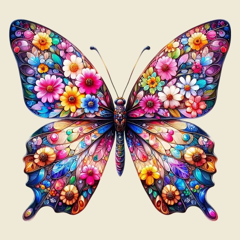 Papillon décoré de fleurs