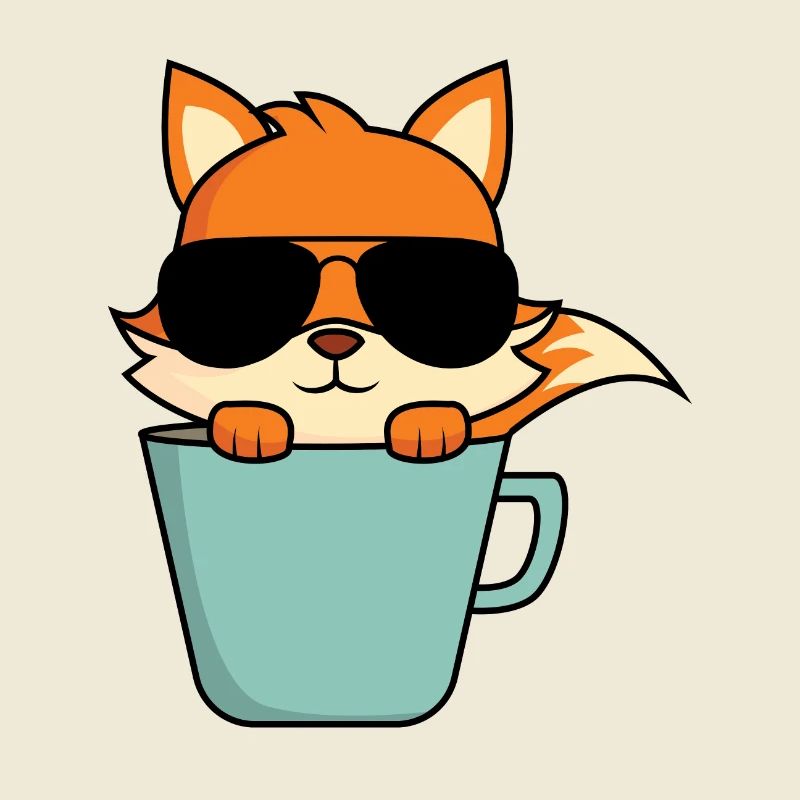 Cool fox in coffee cup