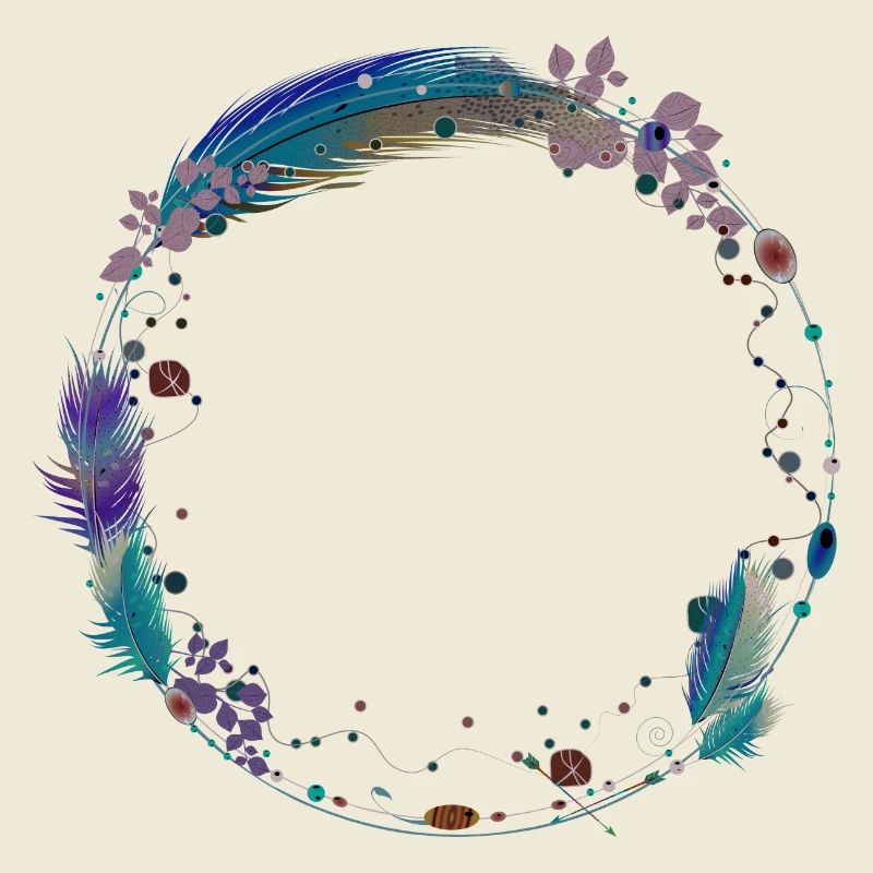 delicate frame made of feathers and ethno symbols