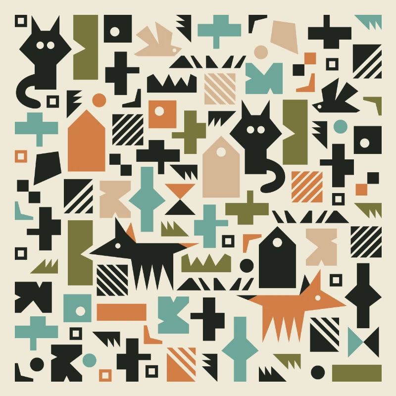 Cat fox bird pattern l multicolour