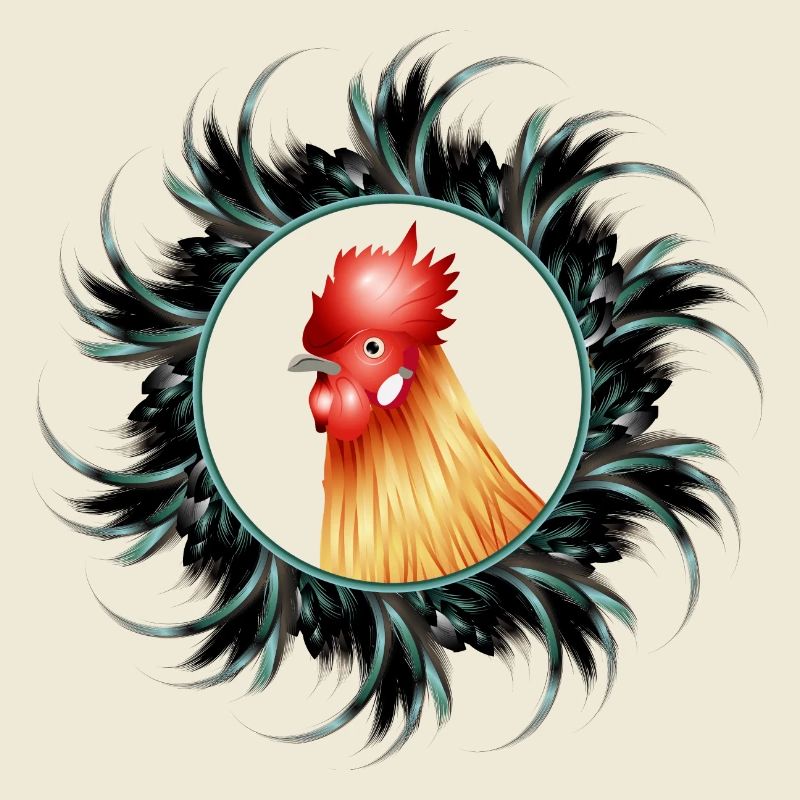 magnificent rooster in feather frame
