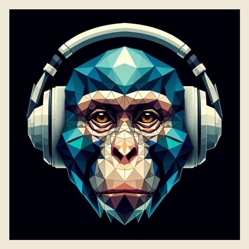 Ein Affe mit Kopfhörer im Polygon-Stil