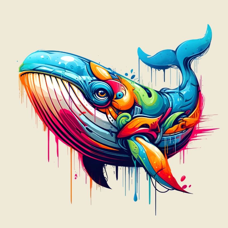 Lebendiges Motiv eines Wals in Graffiti-Technik