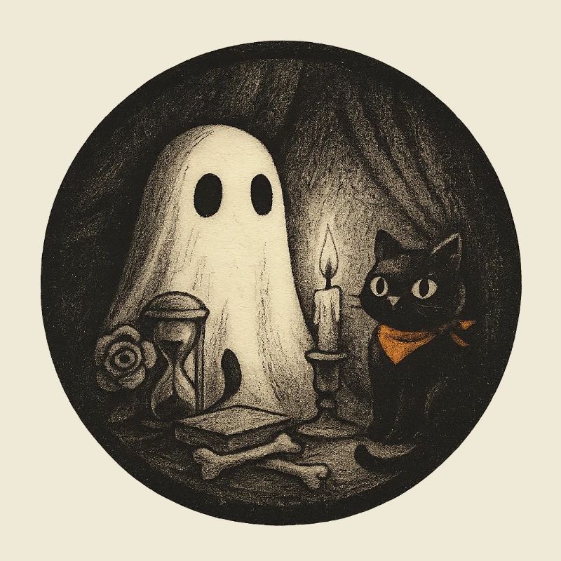 Haunted Night Cat Magic Illustration