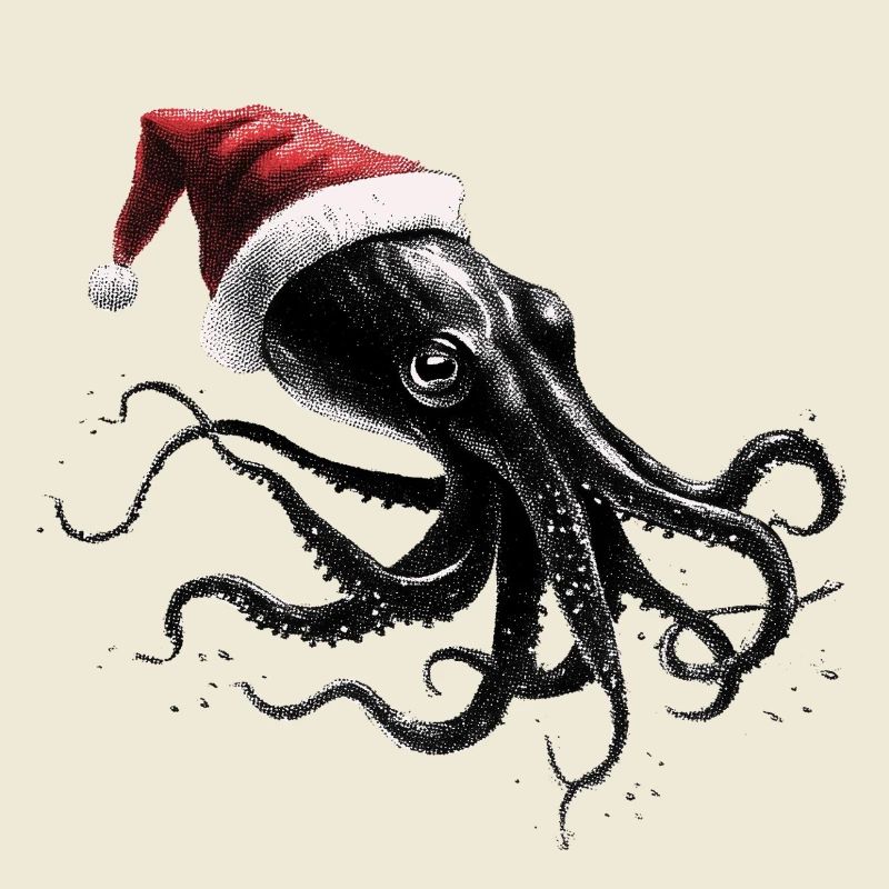 Weihnachtskrake mit Weihnachtsmütze