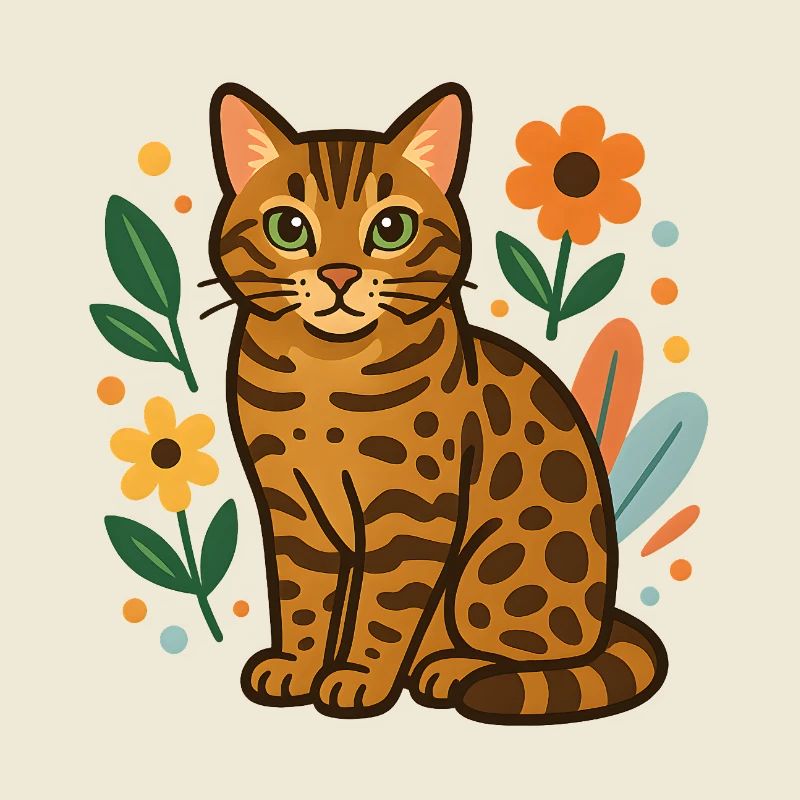 Chat du Bengale parmi les fleurs