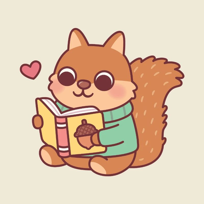 Niedliches Eichhörnchen liest ein Buch