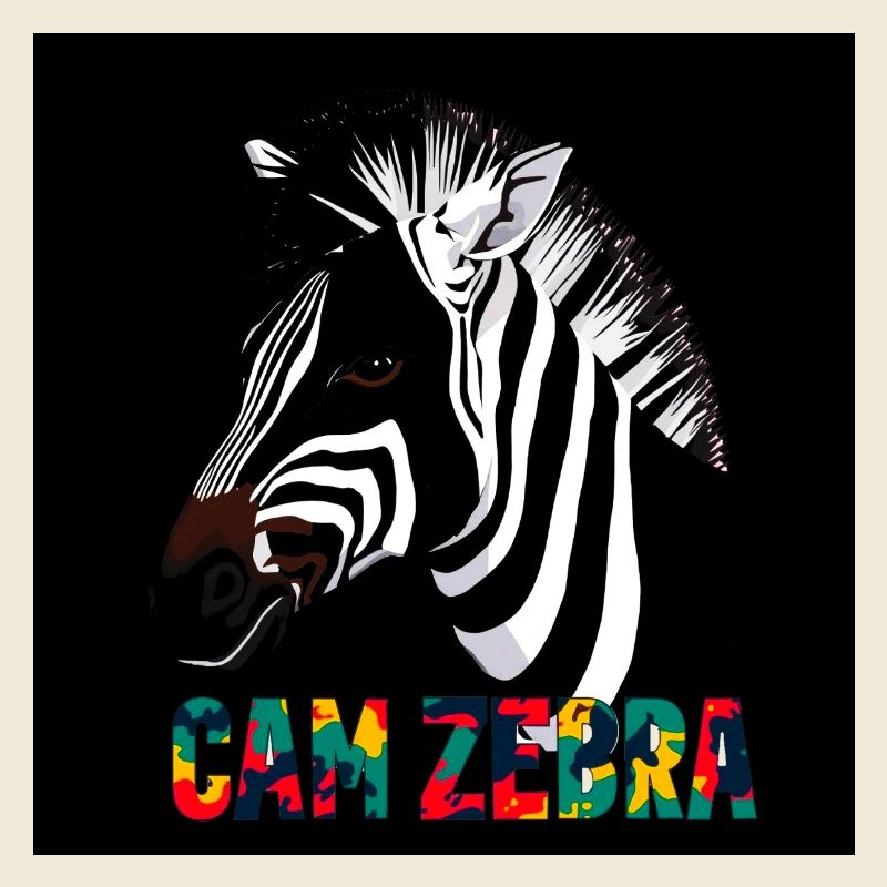 Zebra-Silhouette mit farbenfroher Schrift CANZEBRA