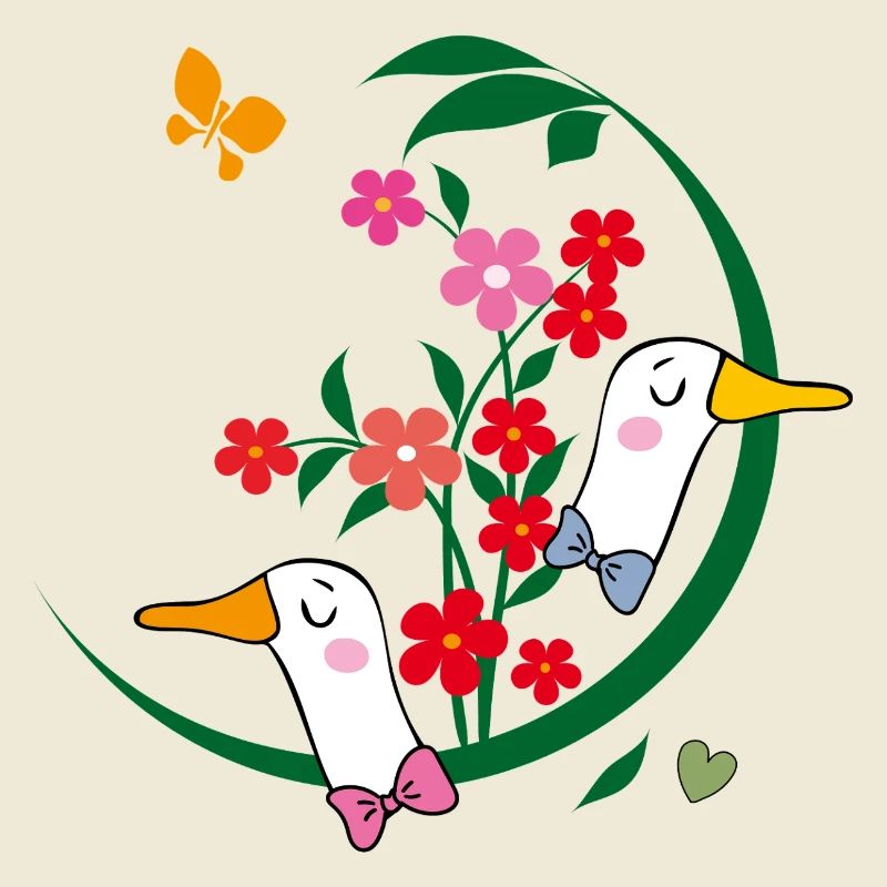  Gänse mit Blüten