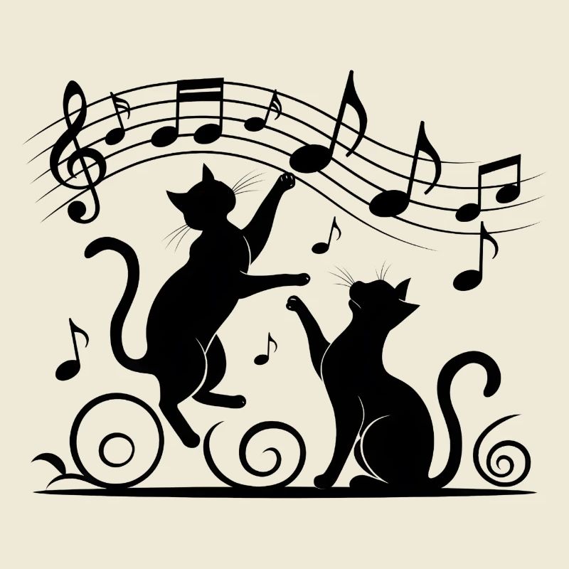 Black cats pattern playing with musical note