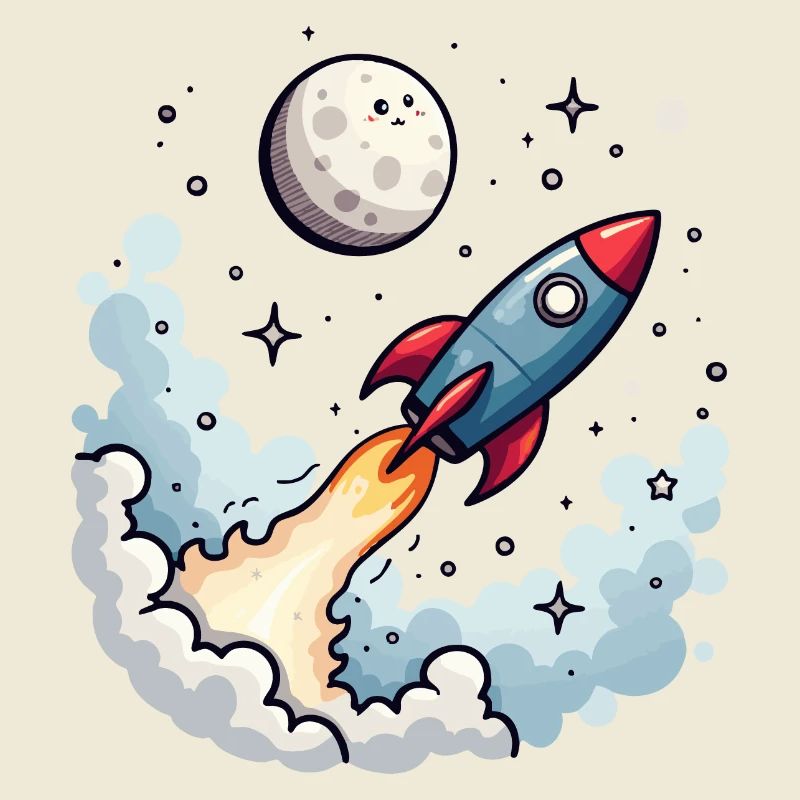 Comic rocket flies to the moon