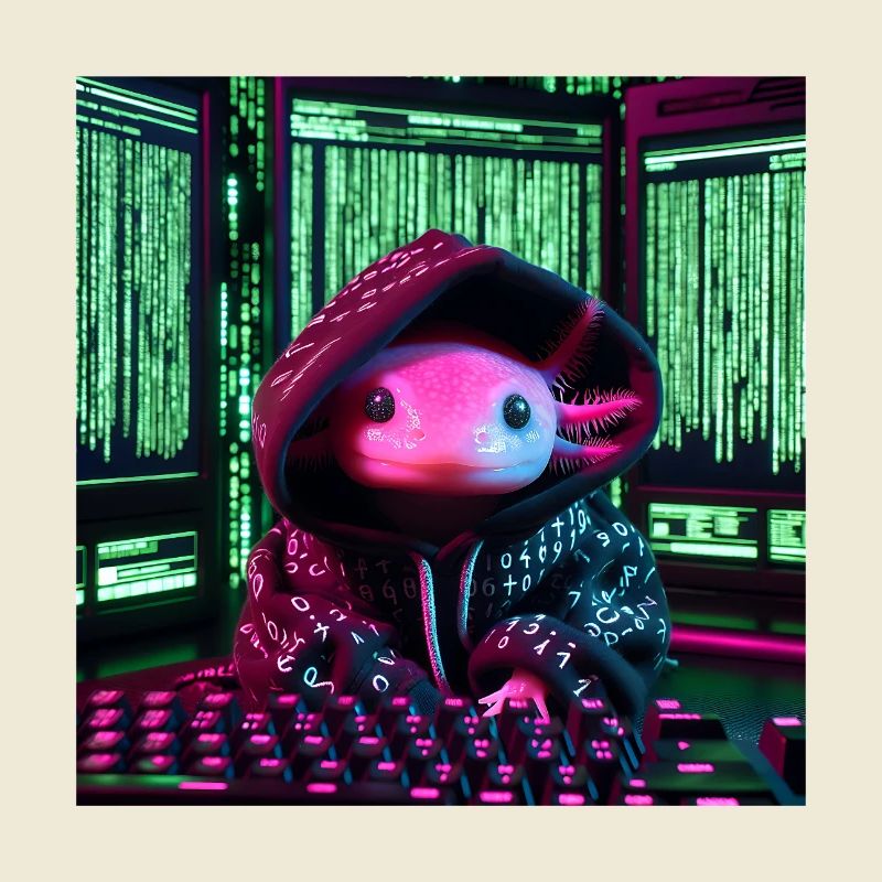 Cyber axolotl in digital code look