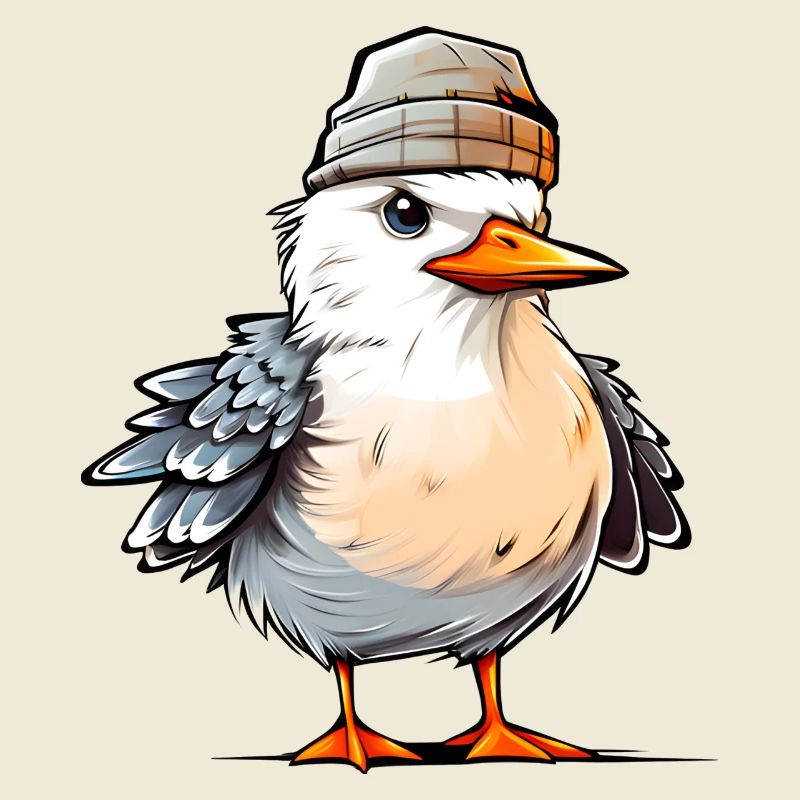 Cool seagull with hat