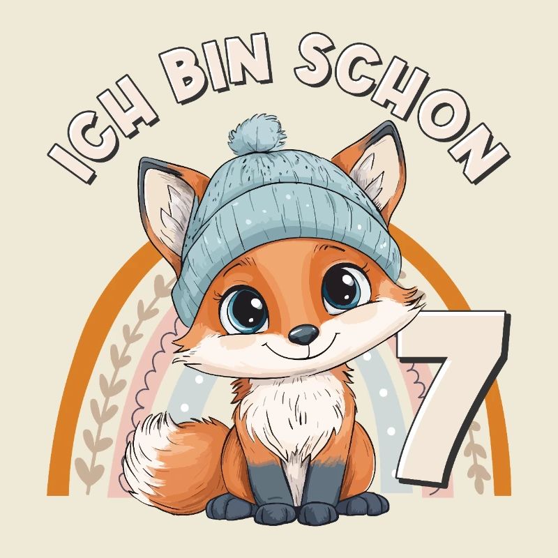 7th Birthday Fox Rainbow Cute Cute