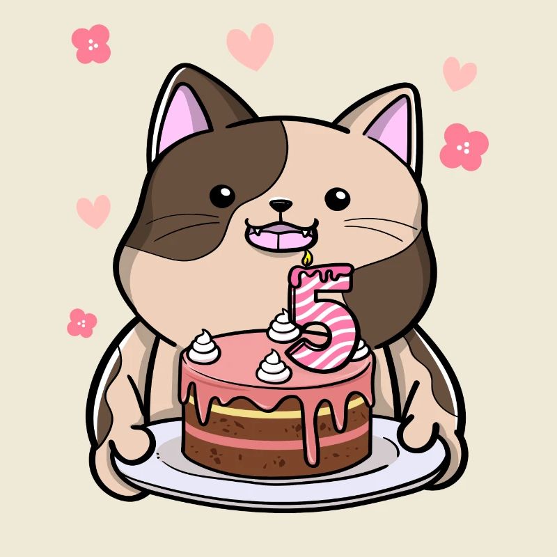 Chubby cat keeps a birthday cake 5.