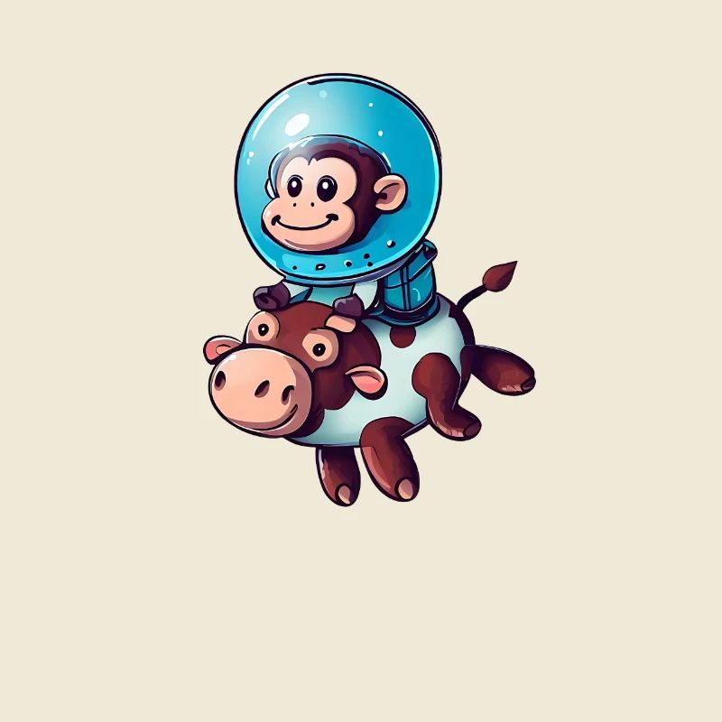 Monkey on Cow Rocket Shake Astronaut Cosmonaut