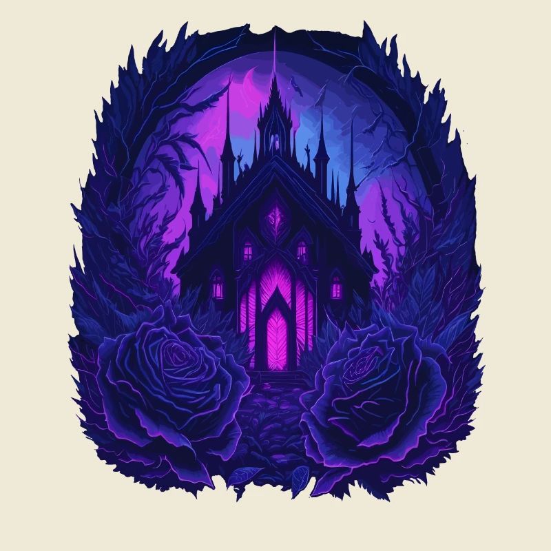 neon gothic gothic castle with roses