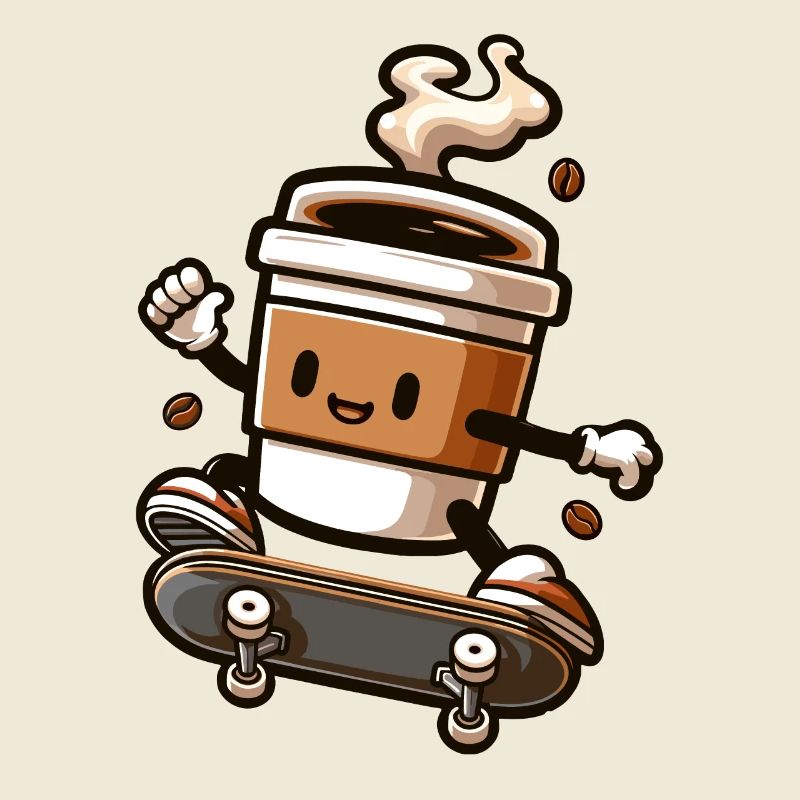 Coffee Mug On Skateboard Graphic