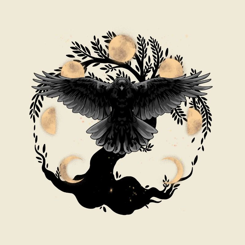 moon phase mystical raven crow tree nature ravens