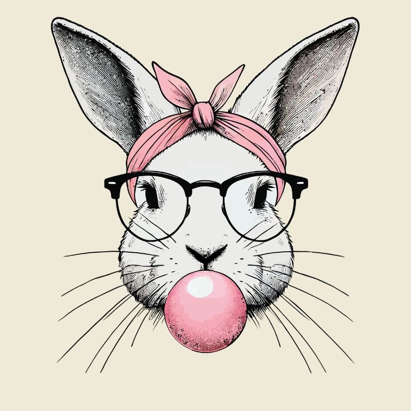 Easter Retro Bunny With Gum Bubble Style
