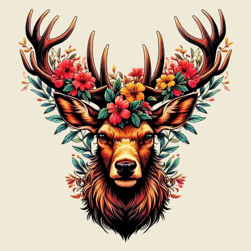 Cerf avec des fleurs