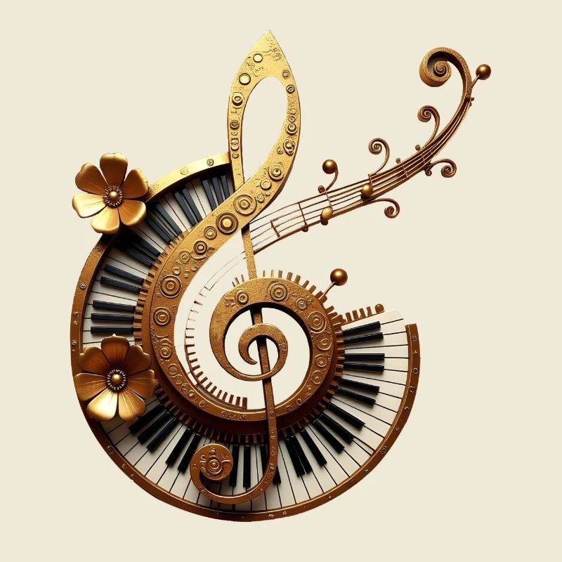 Conception musicale avec engrenages et notes dorées